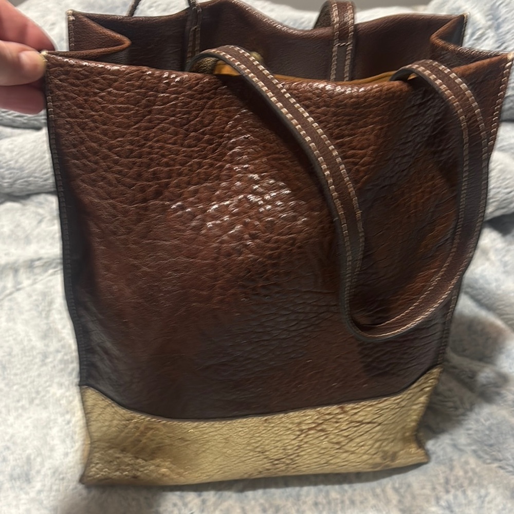 Patricia Nash Brown and Gold Leather Tote Bag
